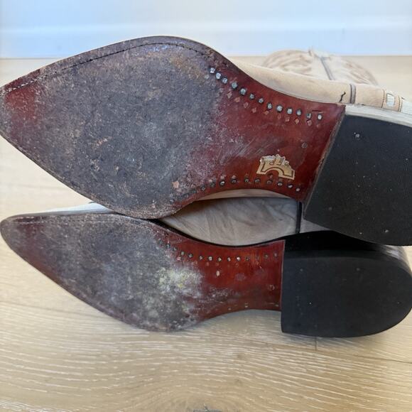 VTG Rudel Cowboy Boots Men's 8.5 EE 2 Tone Cream Pointed Toe Western - Picture 6 of 8